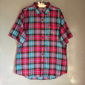 Vintage MAIN STREAM Men's Large Lightweight Colorful Plaid Classic Button Up Top
